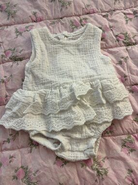 Rachel Zoe White Eyelet Ruffle Baby One-Piece Romper